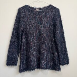 Chico’s Sweater Multicolor Marled Eyelash Fuzzy Pullover Boatneck Size 2 US L